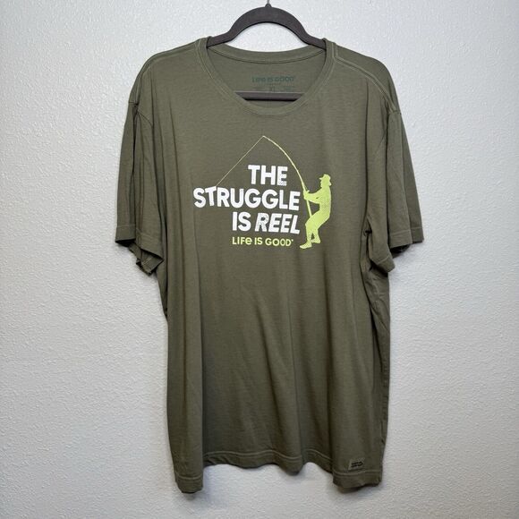 Men's Life Is Good The Struggle Is Reel Fishing Green LITE SS Crusher Tee XL - Picture 1 of 2